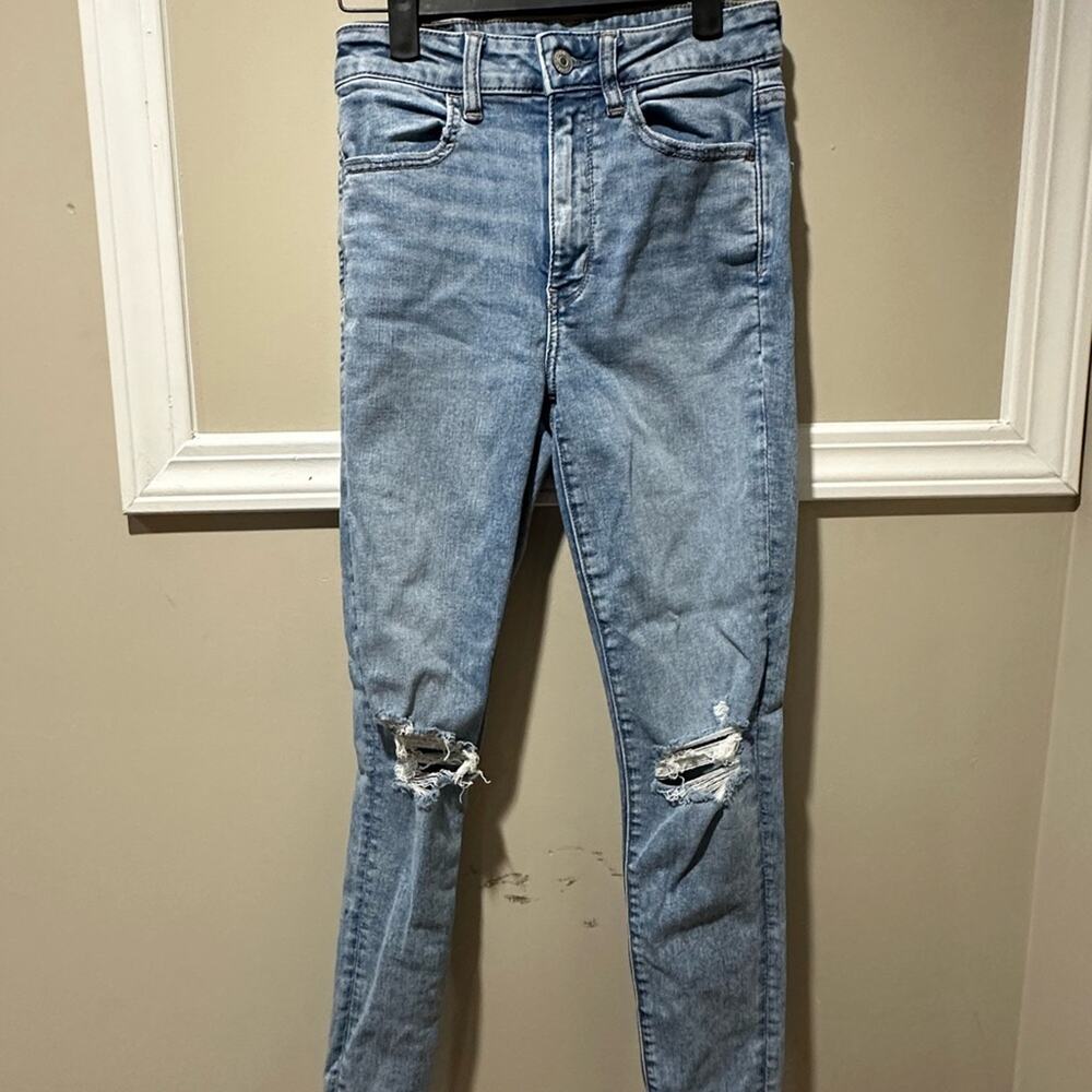 American Eagle Outfitters Blue‎ Skinny Jeans with Distressed Design